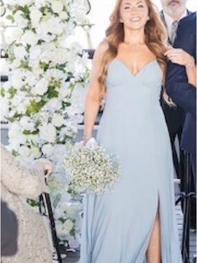 David's Bridal Pale Blue Spaghetti Strap Formal Gown